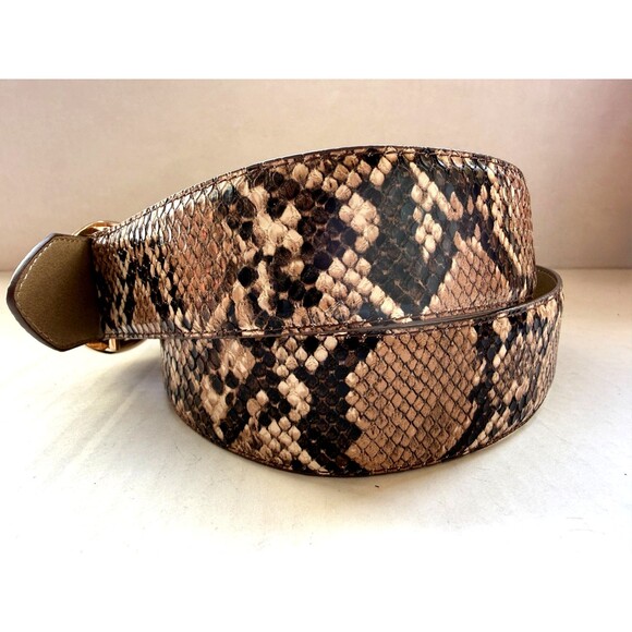 Express Faux Snakeskin Womens Belt Beige Brown Size Small S Brass Buckle 26-32" - Picture 4 of 13